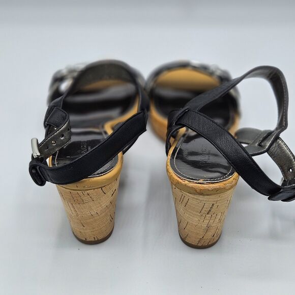 Coach Black Signature Jacquard Cork Wedge Sandals Women’s Size 9B Buckle Strap - Picture 4 of 6